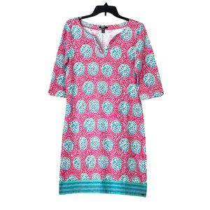 NWT Hatley 3/4 Sleeve MIDI Pink and Blue Cotton Dress Size M